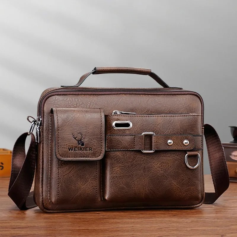 Fashion Men's Shoulder Portable PU Leather Handbag Business Briefcase Travel Man Crossbody s Brand Quality Men Bag