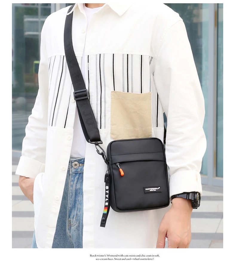 Messenger Sling Bags For Men Casual Oxford Small Zipper Crossbody Pouch Simple Mini Crossbody Phone Bag Male Side Shoulder Bag