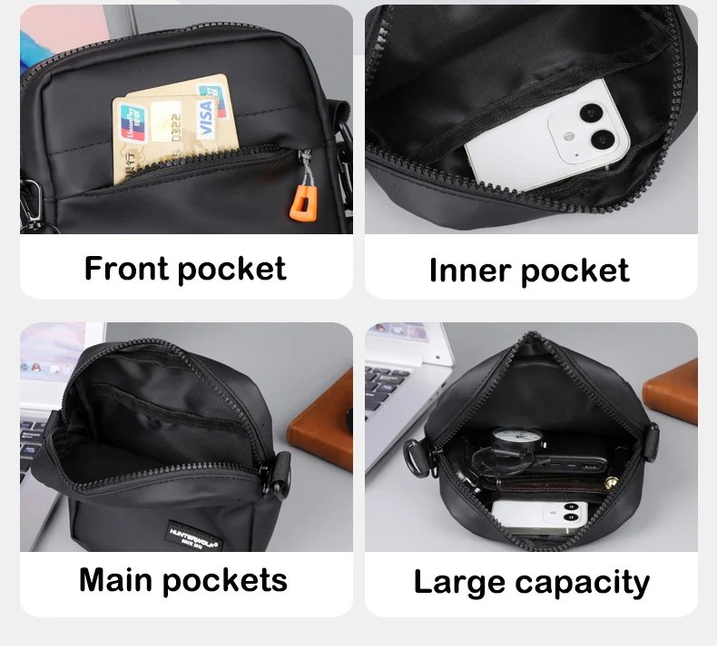 Messenger Sling Bags For Men Casual Oxford Small Zipper Crossbody Pouch Simple Mini Crossbody Phone Bag Male Side Shoulder Bag