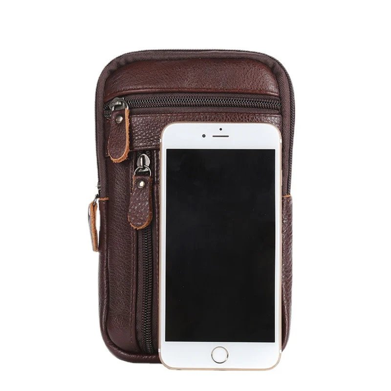 Leather Waist Bag Men's Mobile Phone Bag Wearing Belt Outdoor Sport One Shoulder Small Bag Doing Business Crossbody Bags