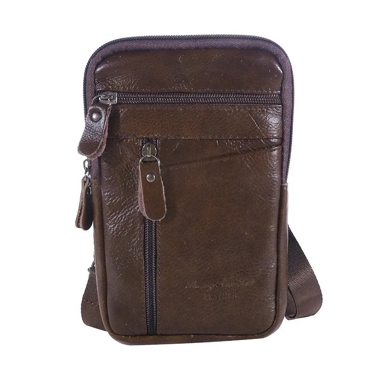 Leather Waist Bag Men's Mobile Phone Bag Wearing Belt Outdoor Sport One Shoulder Small Bag Doing Business Crossbody Bags