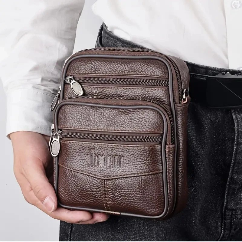Men's New Genuine Leather Crossbody Bag Vertical Trendy Multifunctional Shoulder Bag Briefcase Casual Travel Messenger Bag
