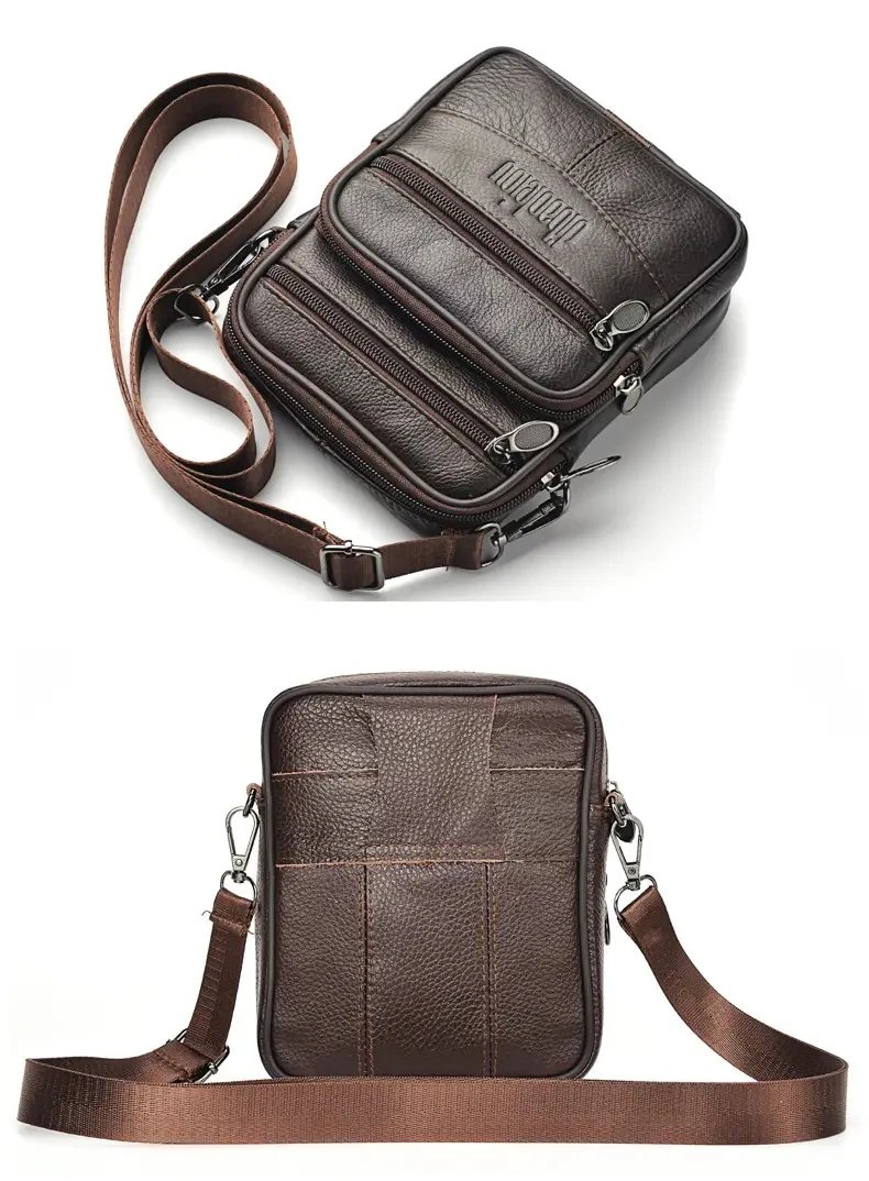 Men's New Genuine Leather Crossbody Bag Vertical Trendy Multifunctional Shoulder Bag Briefcase Casual Travel Messenger Bag