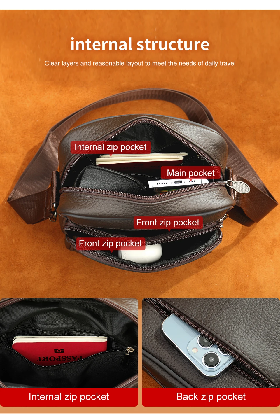 Hot-sale Men's Shoulder Bags Casual Messenger Bag Genuine Leather Gift for Man Hot-sale Men's Shoulder Bags Casual Messenger Bag Genuine Leather Gift for Man