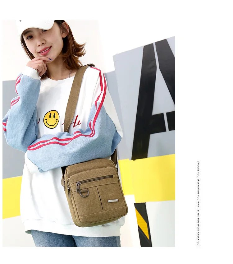 Shoulder Bag Men's New Korean Style Canvas Messenger Bag Outdoor Leisure Travel Portable Shoulder Bag Purse Handbag