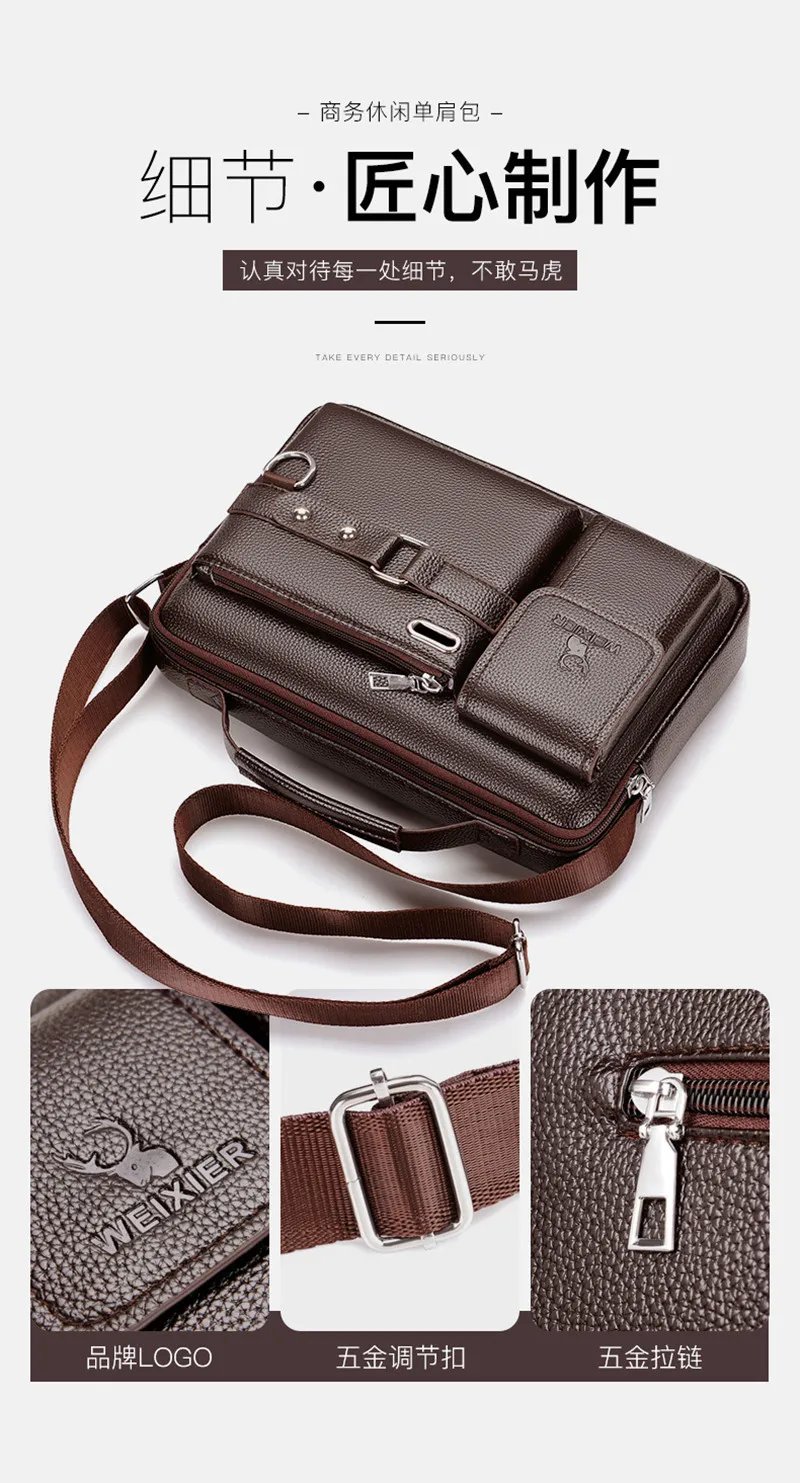 Large-capacity Shoulder Bag Leather Men's Messenger Bag Business Commuter Handbag Waterproof Wear-resistant Can Be Stored