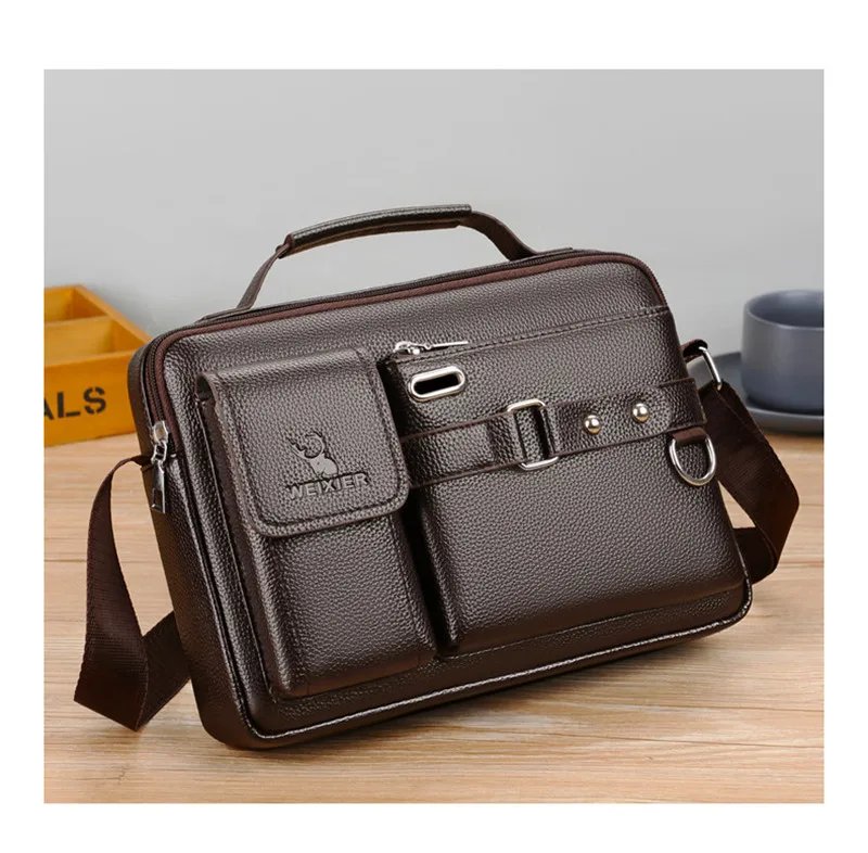 Large-capacity Shoulder Bag Leather Men's Messenger Bag Business Commuter Handbag Waterproof Wear-resistant Can Be Stored