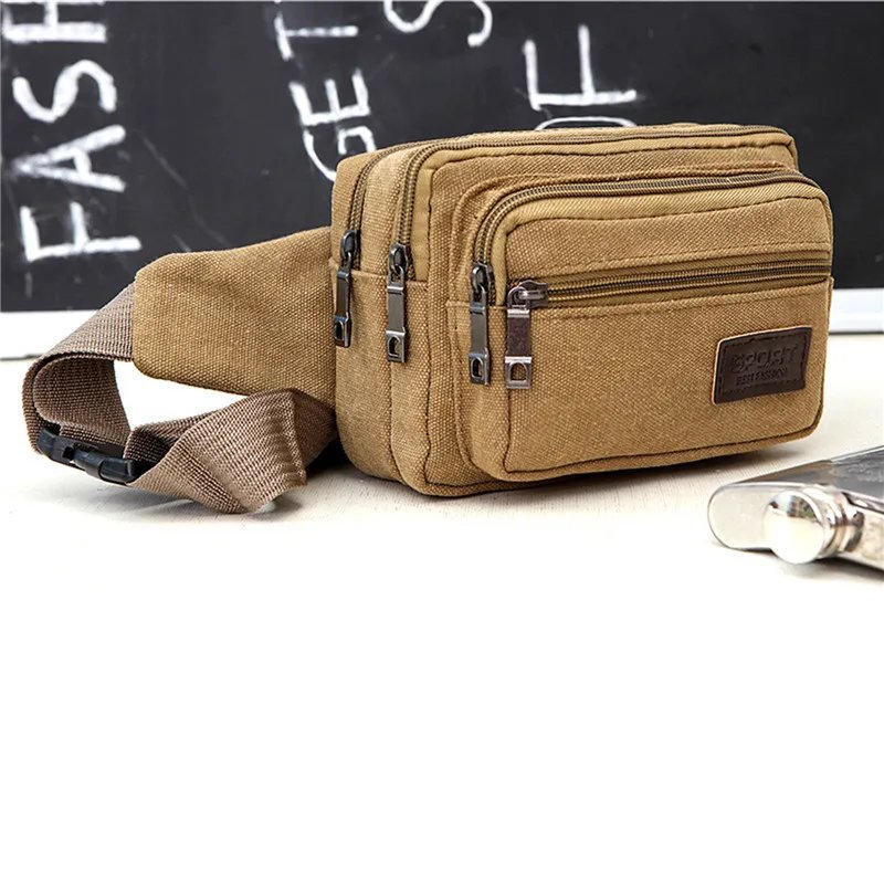 Canvas Waist Bag Outdoor Sports Multifunctional Male Waist Pack High Quality Durable High-capacity Bags Portable Phone Purse