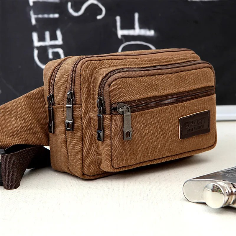 Canvas Waist Bag Outdoor Sports Multifunctional Male Waist Pack High Quality Durable High-capacity Bags Portable Phone Purse