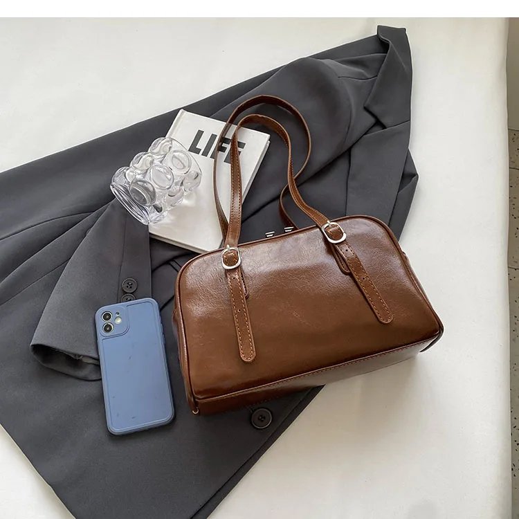 Woman's Boston Shoulder Crossbody Bag Monochrome Fashion Handbag with Adjustable Straps armpit Bag for Work Shopping Travel