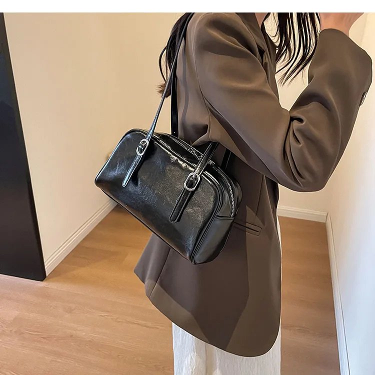 Woman's Boston Shoulder Crossbody Bag Monochrome Fashion Handbag with Adjustable Straps armpit Bag for Work Shopping Travel