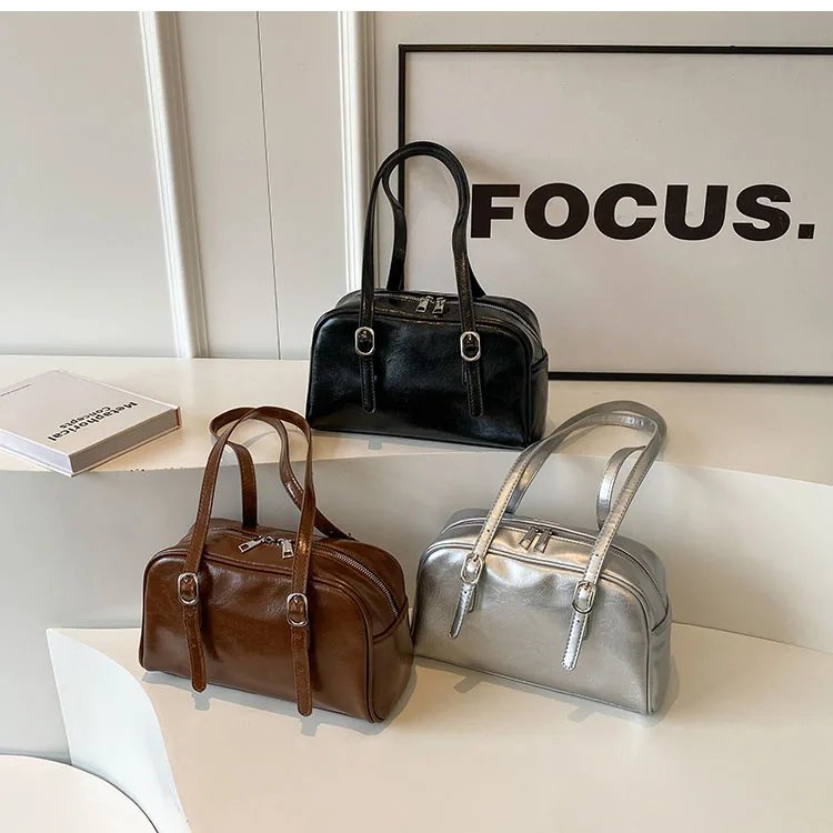 Woman's Boston Shoulder Crossbody Bag Monochrome Fashion Handbag with Adjustable Straps armpit Bag for Work Shopping Travel