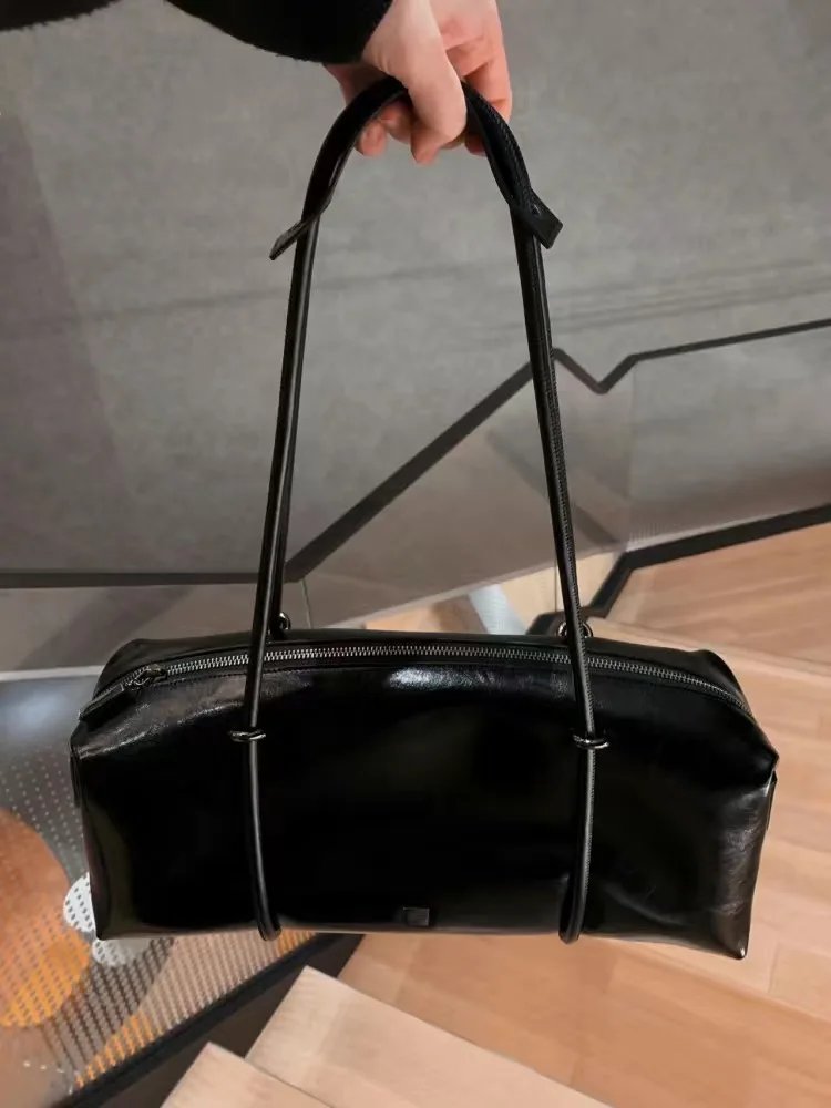 Women Vintage Boston Handbag Pu Leather Motor Tyle Pillow Shoulder Bag Large Capacity Simple Black Square Bags for Hot Girl New