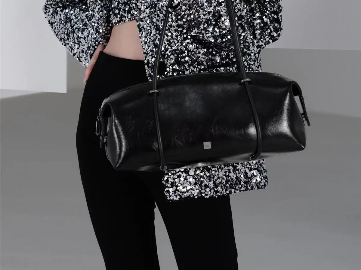 Women Vintage Boston Handbag Pu Leather Motor Tyle Pillow Shoulder Bag Large Capacity Simple Black Square Bags for Hot Girl New