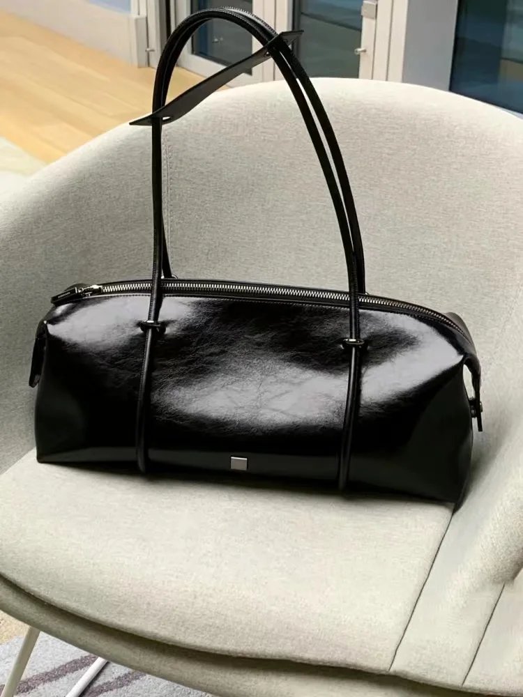 Women Vintage Boston Handbag Pu Leather Motor Tyle Pillow Shoulder Bag Large Capacity Simple Black Square Bags for Hot Girl New