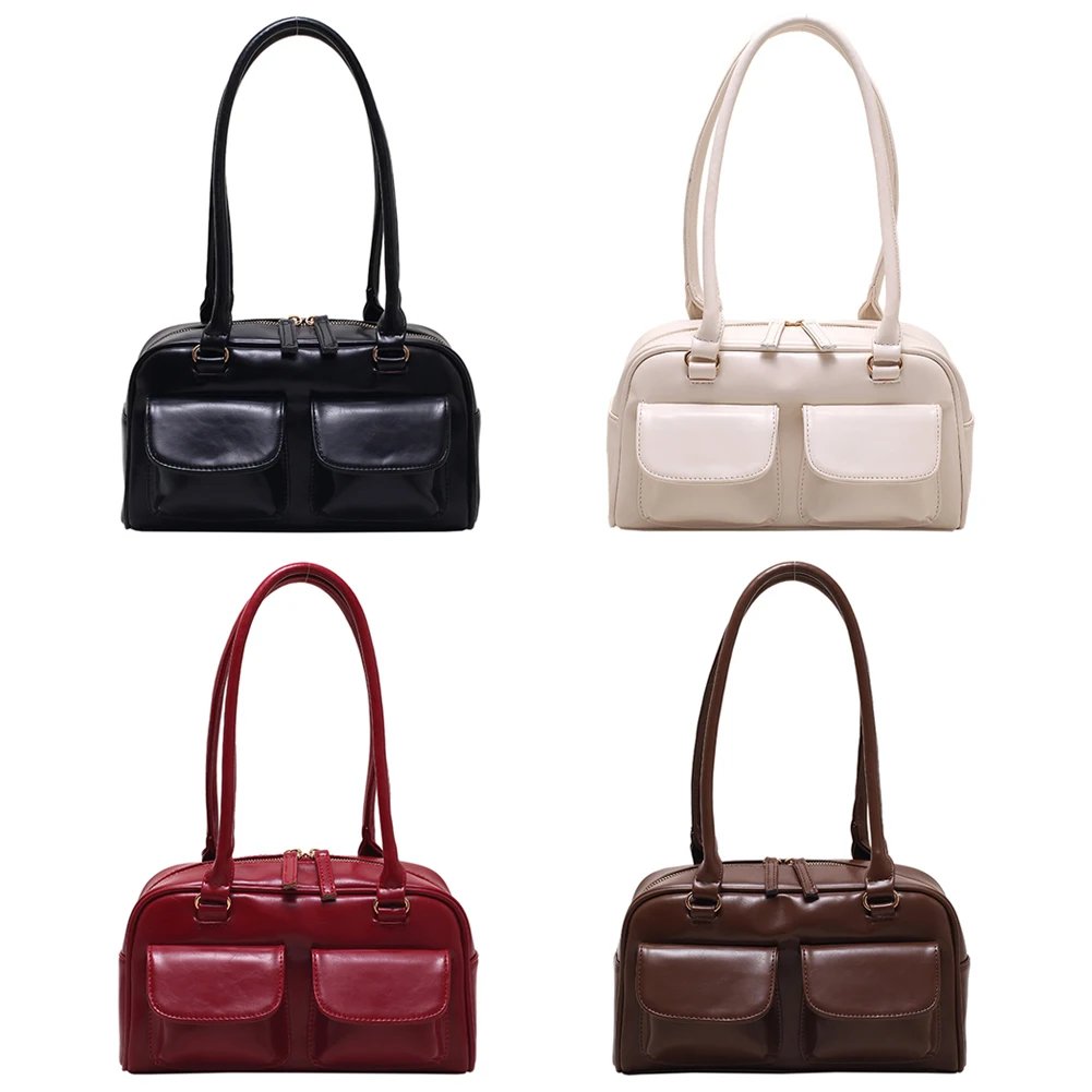 Retro Red Women Shoulder Underarm Bags PU Leather Multi Pocket Ladies Satchel Hobo Bag Luxury Designer Handbag Female Tote Purse