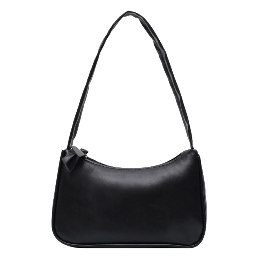1Pc Retro forearm bag women's bow handbag PU leather baguette bag