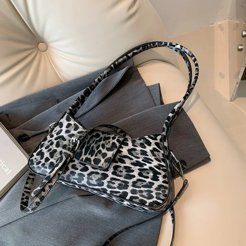 French Style Underarm Bag For Women Brown Black Leopard Handbag Clutch Bag Female Vintage PU Leather Crossbody Bags Versatile