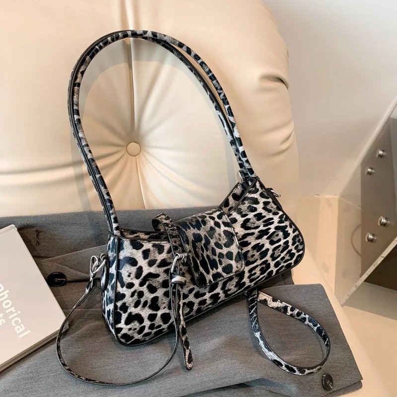 French Style Underarm Bag For Women Brown Black Leopard Handbag Clutch Bag Female Vintage PU Leather Crossbody Bags Versatile
