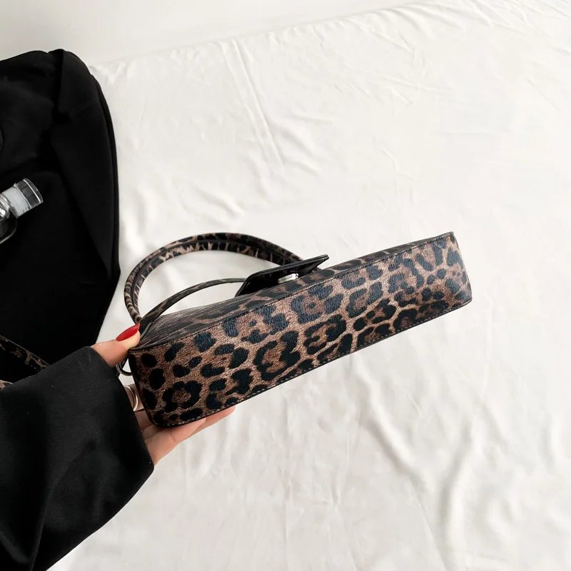 French Style Underarm Bag For Women Brown Black Leopard Handbag Clutch Bag Female Vintage PU Leather Crossbody Bags Versatile