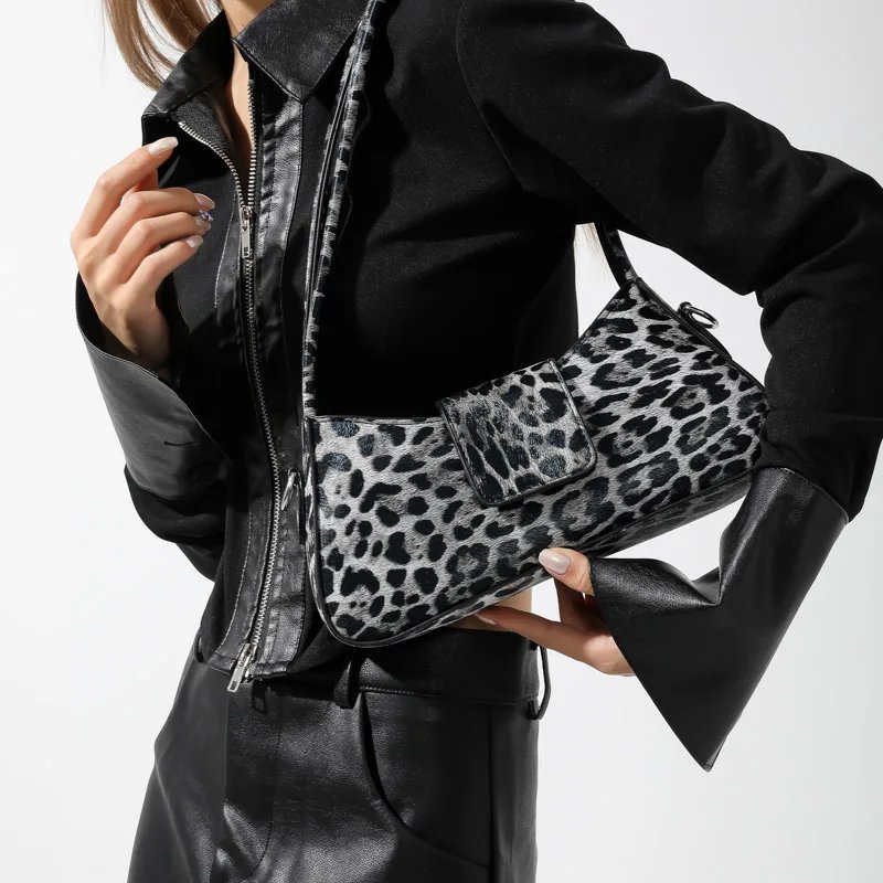French Style Underarm Bag For Women Brown Black Leopard Handbag Clutch Bag Female Vintage PU Leather Crossbody Bags Versatile
