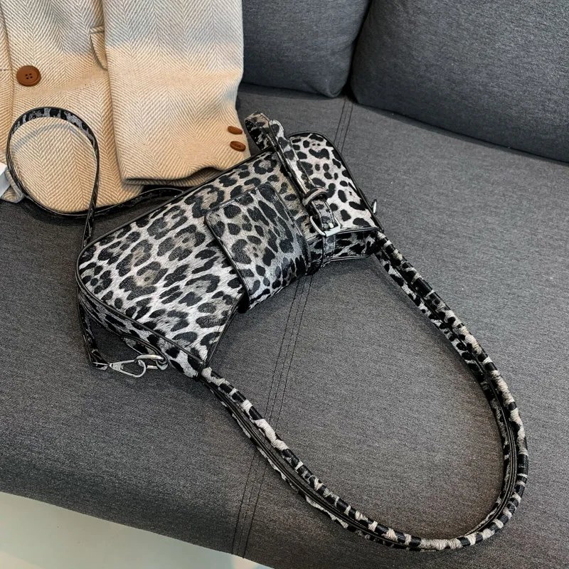 French Style Underarm Bag For Women Brown Black Leopard Handbag Clutch Bag Female Vintage PU Leather Crossbody Bags Versatile