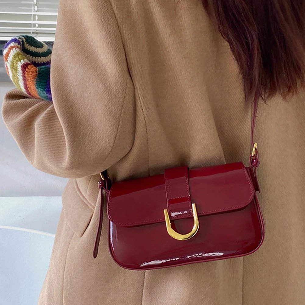 Retro Patent Leather Shoulder Bag For Women Luxury Flap Crossbody Bag Solid Color Underarm Bag Red Crossbody Bag Lady Handbag Retro Patent Leather Shoulder Bag For Women Luxury Flap Crossbody Bag Solid Color Underarm Bag Red Crossbody Bag Lady Handbag