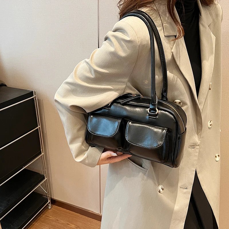 Small Double Pockets Shoulder Bags for Women 2023 New Fashion Trend Designer Underarm Bag Female Handbags and Purses