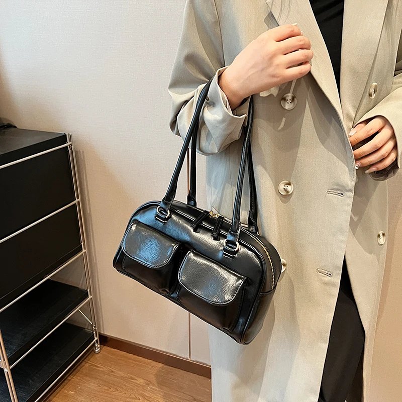 Small Double Pockets Shoulder Bags for Women 2023 New Fashion Trend Designer Underarm Bag Female Handbags and Purses