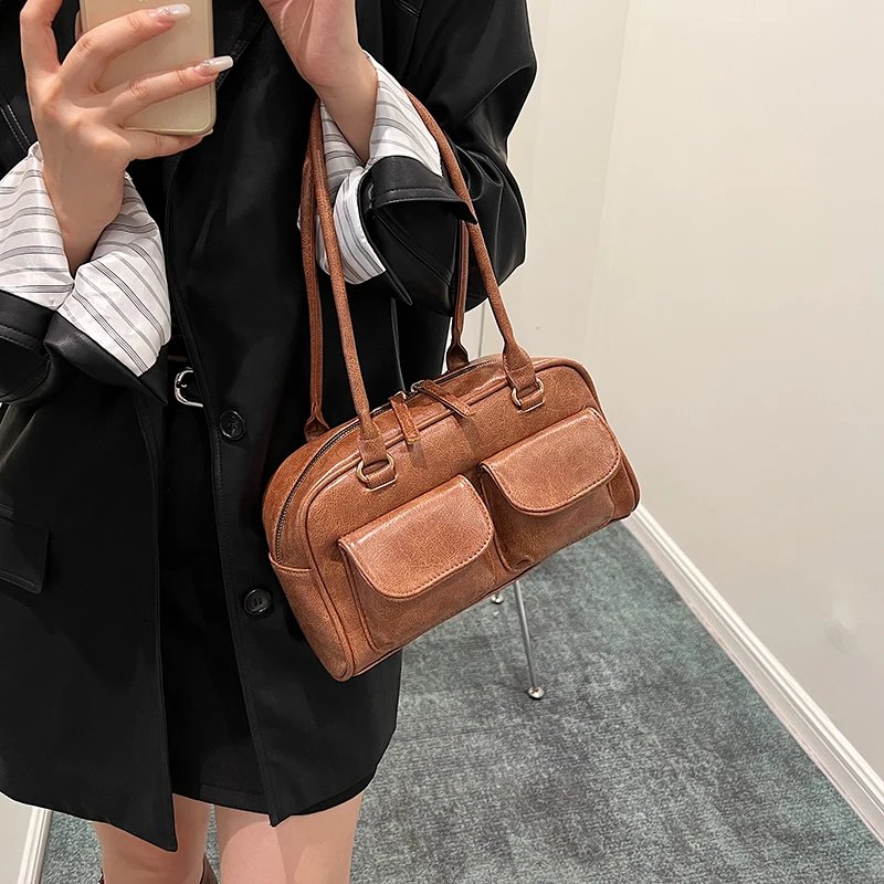 Small Double Pockets Shoulder Bags for Women 2023 New Fashion Trend Designer Underarm Bag Female Handbags and Purses