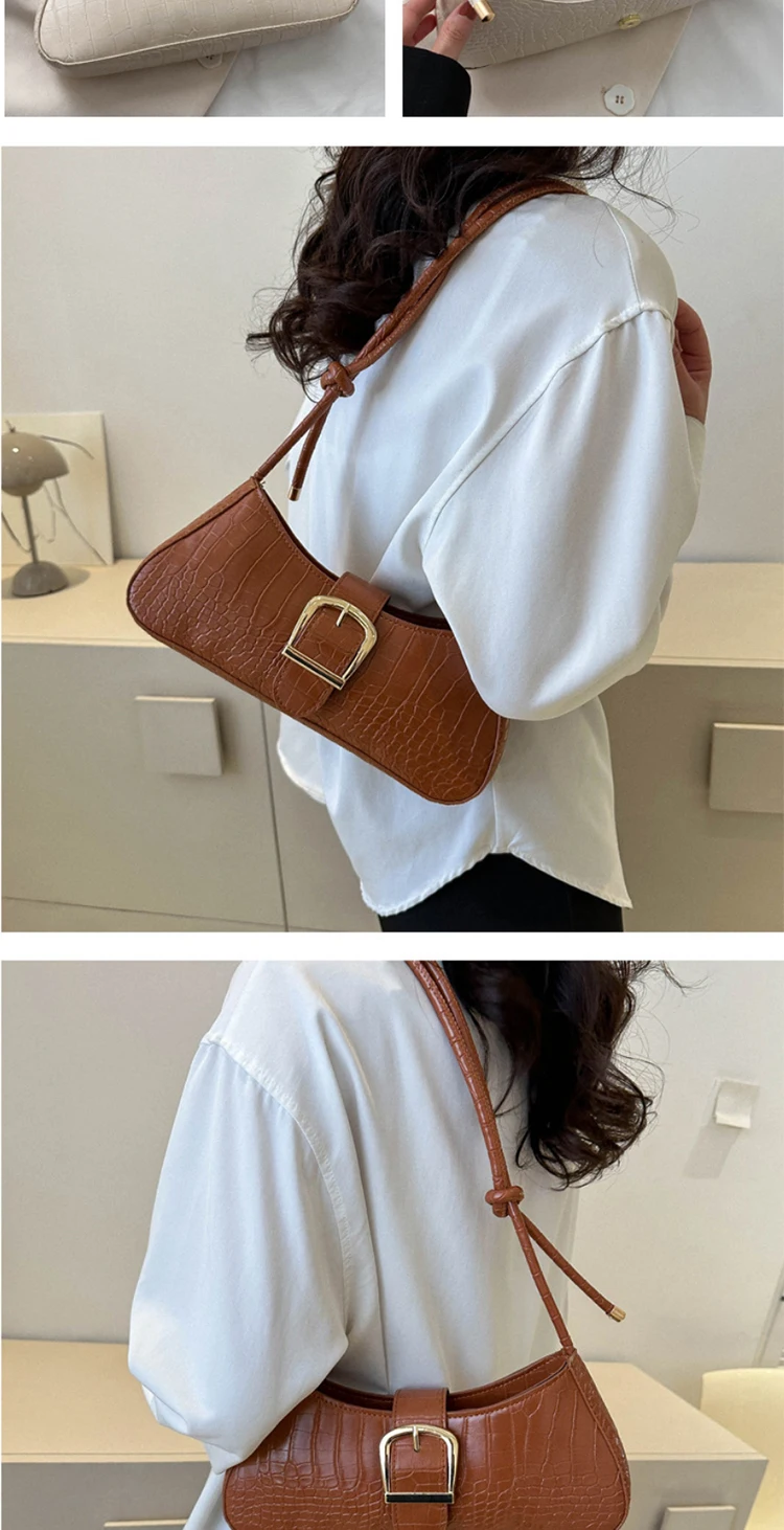 Women's Handbags New Shoulder Bag Retro Design Stone Pattern Armpit Bag Party Fashion Handbag Crocodile Embossed Baguette Bag Women's Handbags New Shoulder Bag Retro Design Stone Pattern Armpit Bag Party Fashion Handbag Crocodile Embossed Baguette Bag