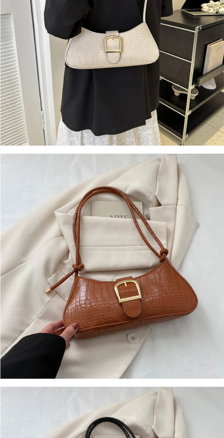 Women's Handbags New Shoulder Bag Retro Design Stone Pattern Armpit Bag Party Fashion Handbag Crocodile Embossed Baguette Bag Women's Handbags New Shoulder Bag Retro Design Stone Pattern Armpit Bag Party Fashion Handbag Crocodile Embossed Baguette Bag