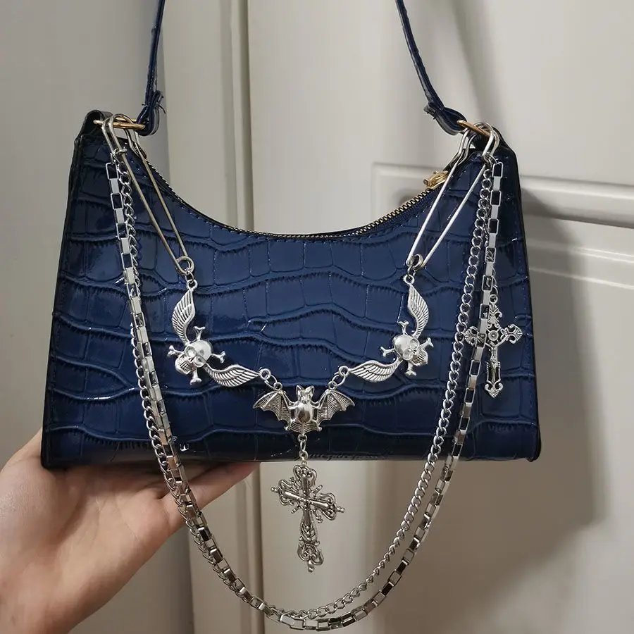 Y2K Harajuku Women's Bag 2024 Trend Gothic Skull Chains Handbags Female High Street Punk Cross Ladies Shoulder Bags