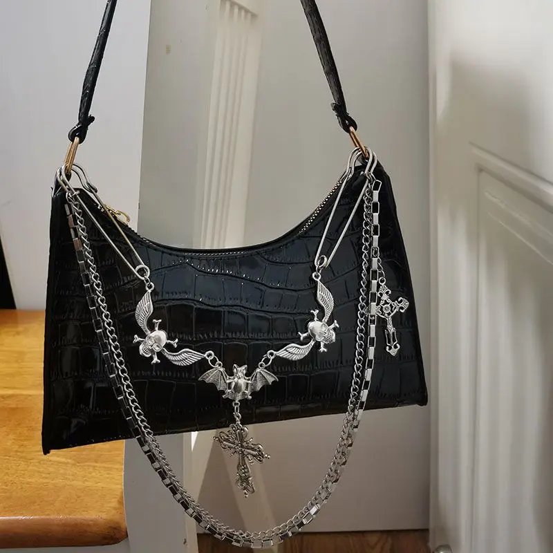 Y2K Harajuku Women's Bag 2024 Trend Gothic Skull Chains Handbags Female High Street Punk Cross Ladies Shoulder Bags