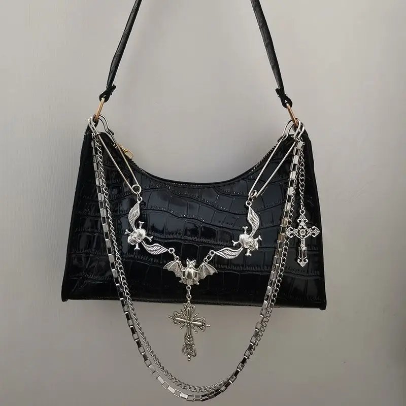 Y2K Harajuku Women's Bag 2024 Trend Gothic Skull Chains Handbags Female High Street Punk Cross Ladies Shoulder Bags