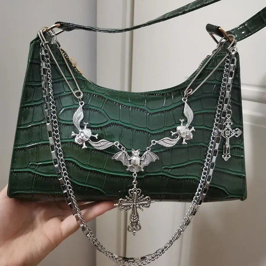 Y2K Harajuku Women's Bag 2024 Trend Gothic Skull Chains Handbags Female High Street Punk Cross Ladies Shoulder Bags