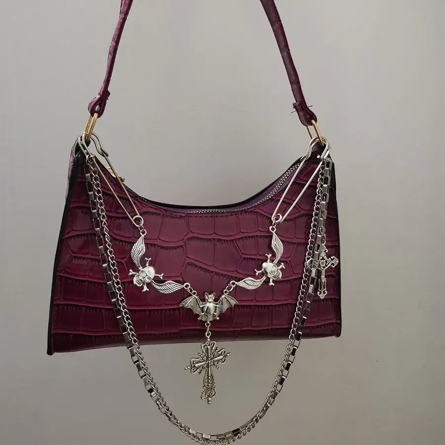 Y2K Harajuku Women's Bag 2024 Trend Gothic Skull Chains Handbags Female High Street Punk Cross Ladies Shoulder Bags
