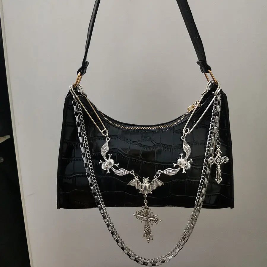 Y2K Harajuku Women's Bag 2024 Trend Gothic Skull Chains Handbags Female High Street Punk Cross Ladies Shoulder Bags