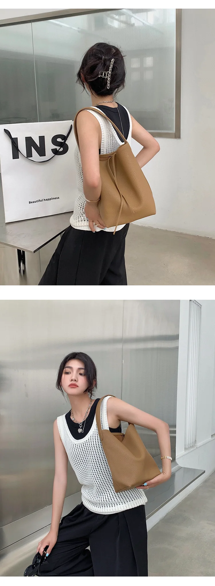 Motingsome Soft Cowhdie Minimalism Women Bucket Bag Elegant French Style Lady Large Tote Bag Luxury Thick Real Leather Bag 2022 Motingsome Soft Cowhdie Minimalism Women Bucket Bag Elegant French Style Lady Large Tote Bag Luxury Thick Real Leather Bag 2022