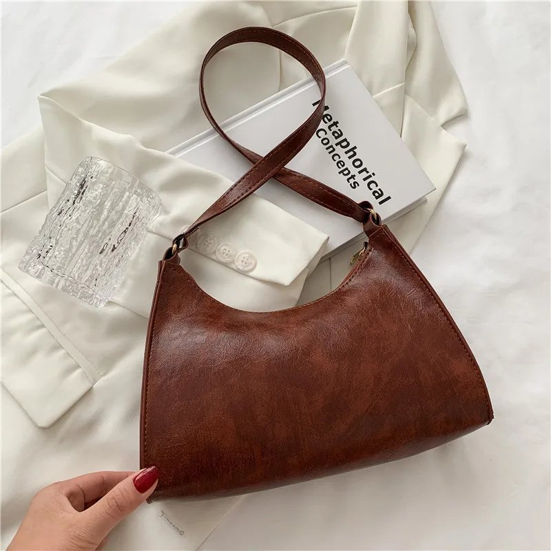 Vintage Solid Color PU Leather Women Fashion Shoulder Sling Bag High-Capacity Simple Wide Strap Bucket Crossbody Bag Commuting