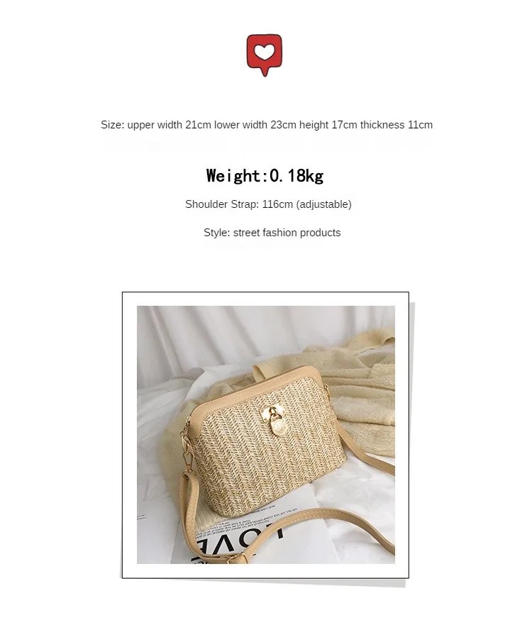 Casual Chains Straw Bucket Bags 2023 Women Summer Messenger Bag Rattan Bags Beach Lady Travel Purses and Handbags Shoulder Bag