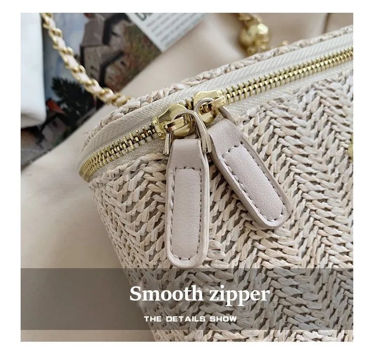 Mini Straw Bucket Crossbody bag For Women 2021 Summer Weave Women's Brand Handbags And Purses Fashion Chain Simple Shoulder Bags