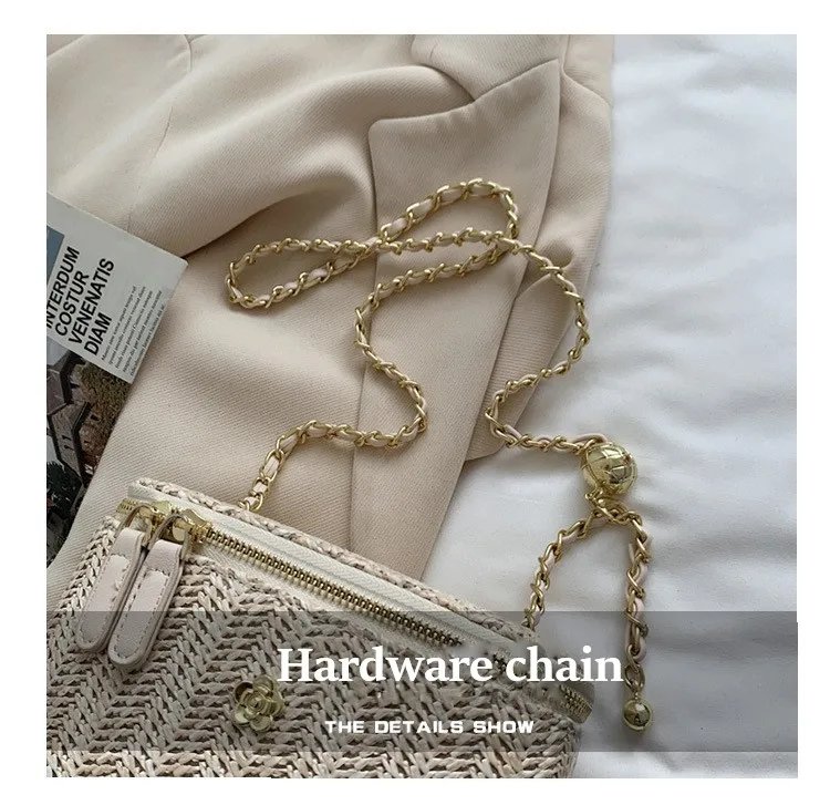 Mini Straw Bucket Crossbody bag For Women 2021 Summer Weave Women's Brand Handbags And Purses Fashion Chain Simple Shoulder Bags