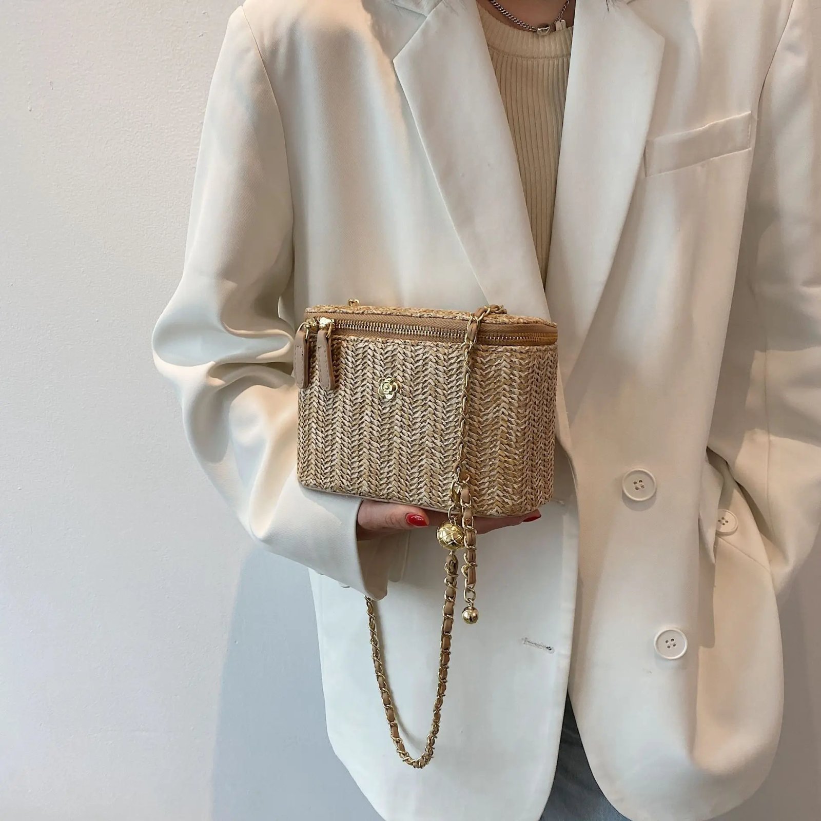 Mini Straw Bucket Crossbody bag For Women 2021 Summer Weave Women's Brand Handbags And Purses Fashion Chain Simple Shoulder Bags