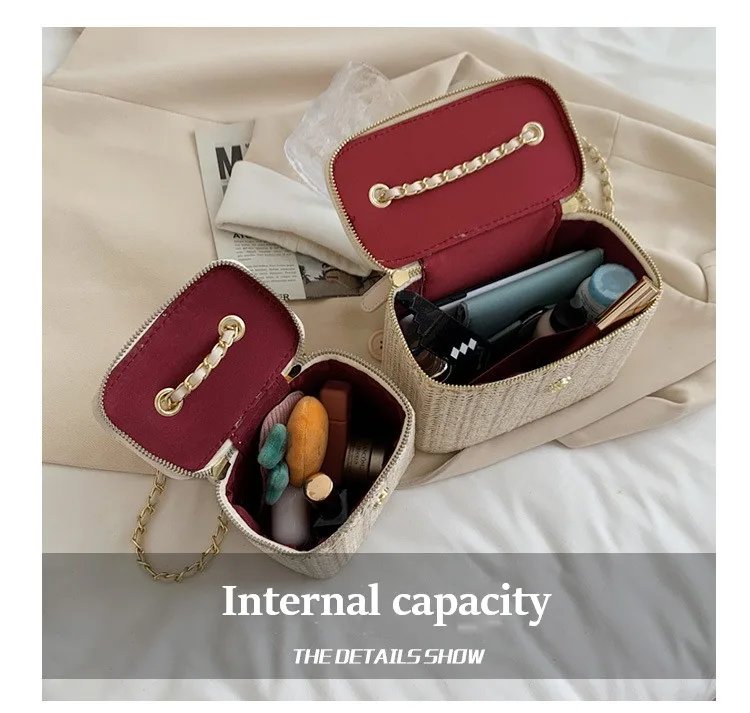 Mini Straw Bucket Crossbody bag For Women 2021 Summer Weave Women's Brand Handbags And Purses Fashion Chain Simple Shoulder Bags