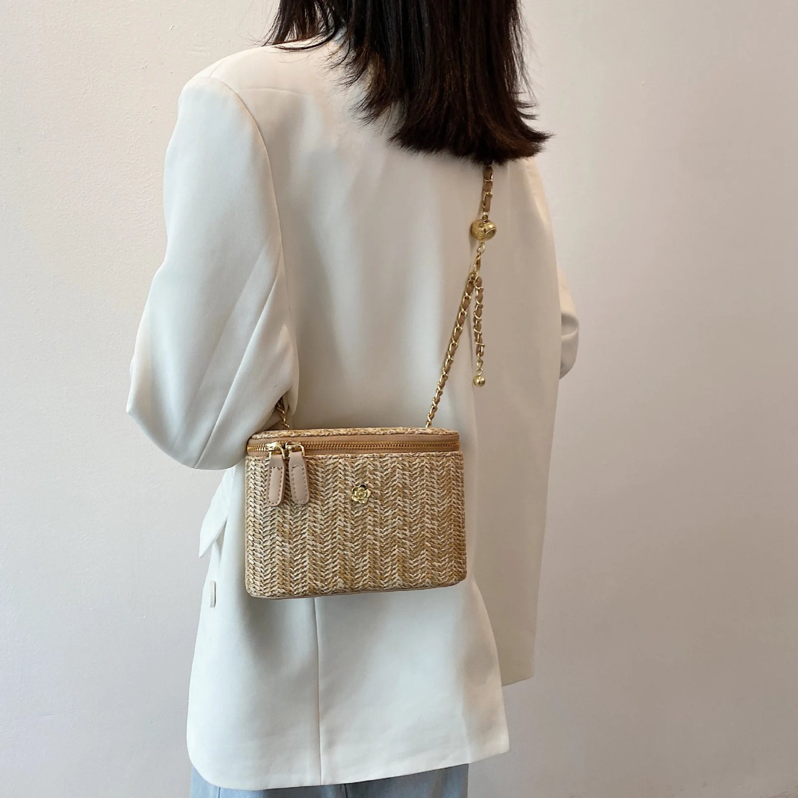 Mini Straw Bucket Crossbody bag For Women 2021 Summer Weave Women's Brand Handbags And Purses Fashion Chain Simple Shoulder Bags