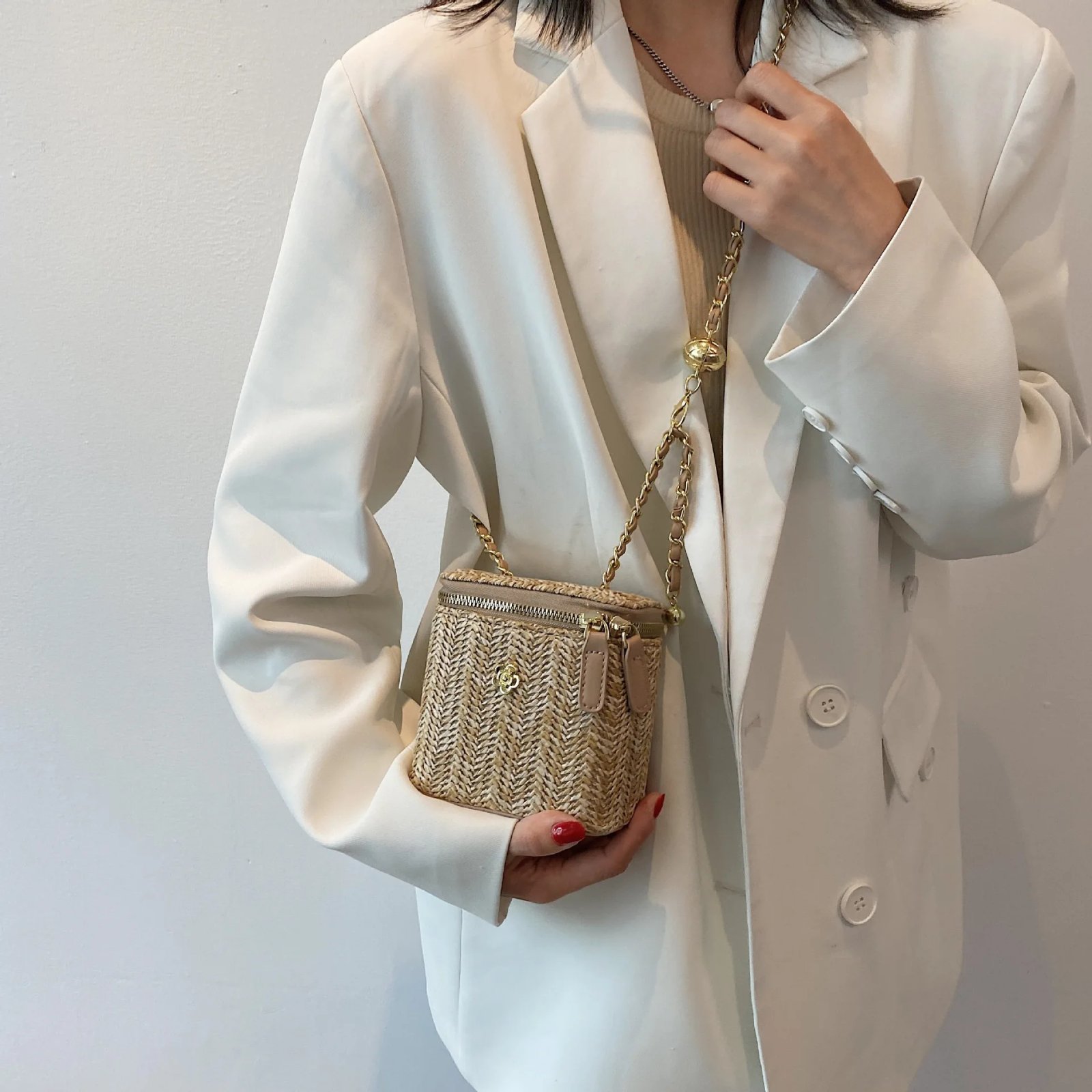 Mini Straw Bucket Crossbody bag For Women 2021 Summer Weave Women's Brand Handbags And Purses Fashion Chain Simple Shoulder Bags