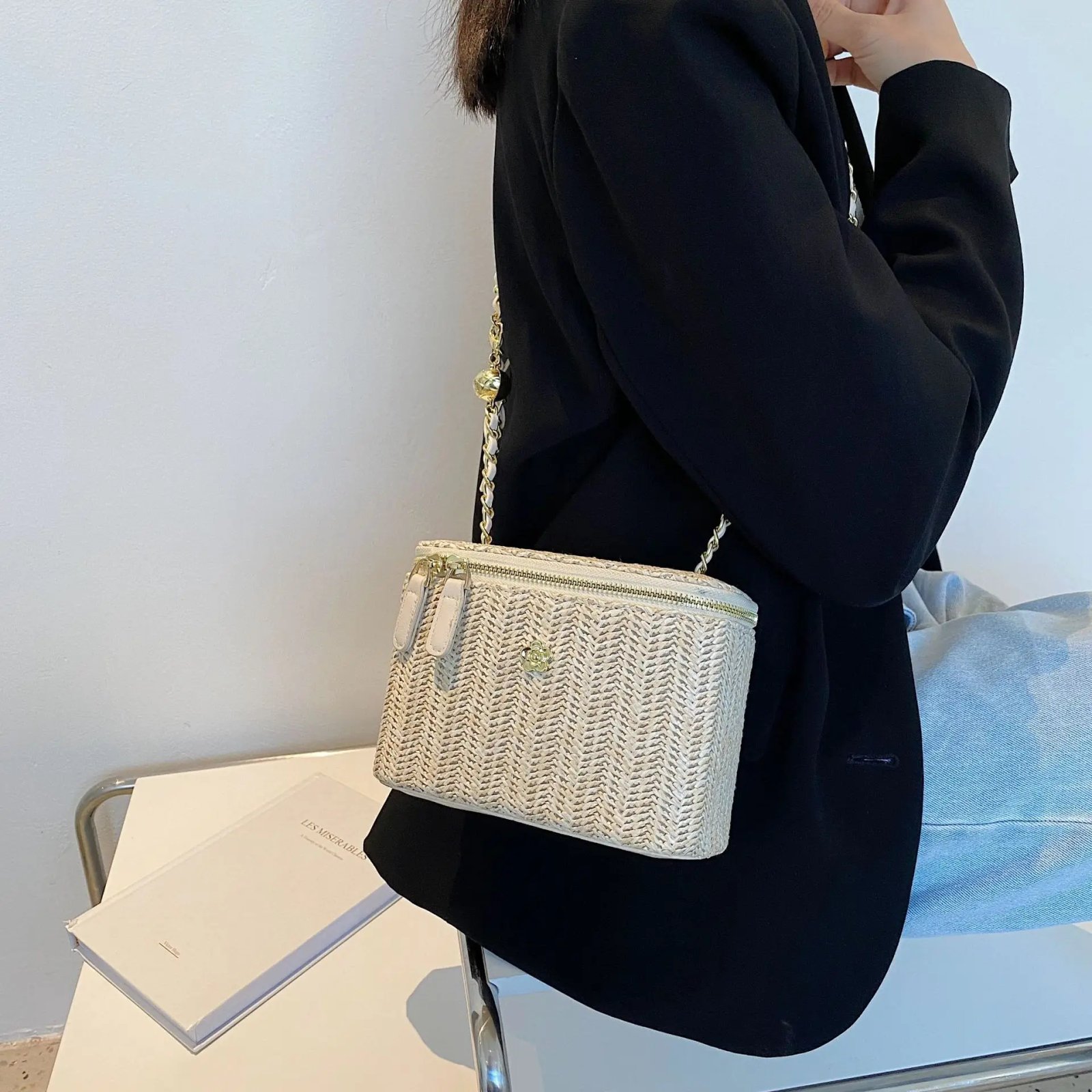 Mini Straw Bucket Crossbody bag For Women 2021 Summer Weave Women's Brand Handbags And Purses Fashion Chain Simple Shoulder Bags