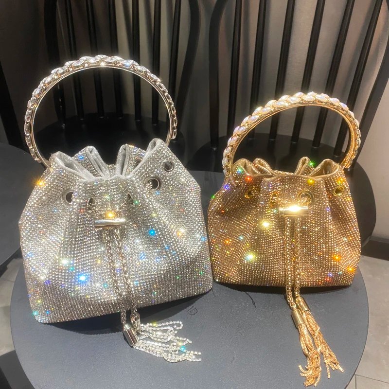 purses and handbags bags for women luxury Designer bucket clutch purse evening banquet bag Crystal rhinestone shoulder bag