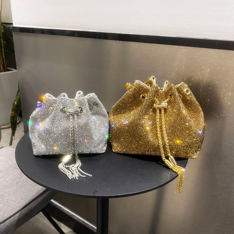 purses and handbags bags for women luxury Designer bucket clutch purse evening banquet bag Crystal rhinestone shoulder bag